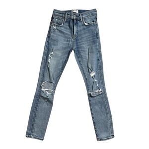 Agolde Sophie Crop High Rise Blue Distressed Skinny Jeans Size 24
